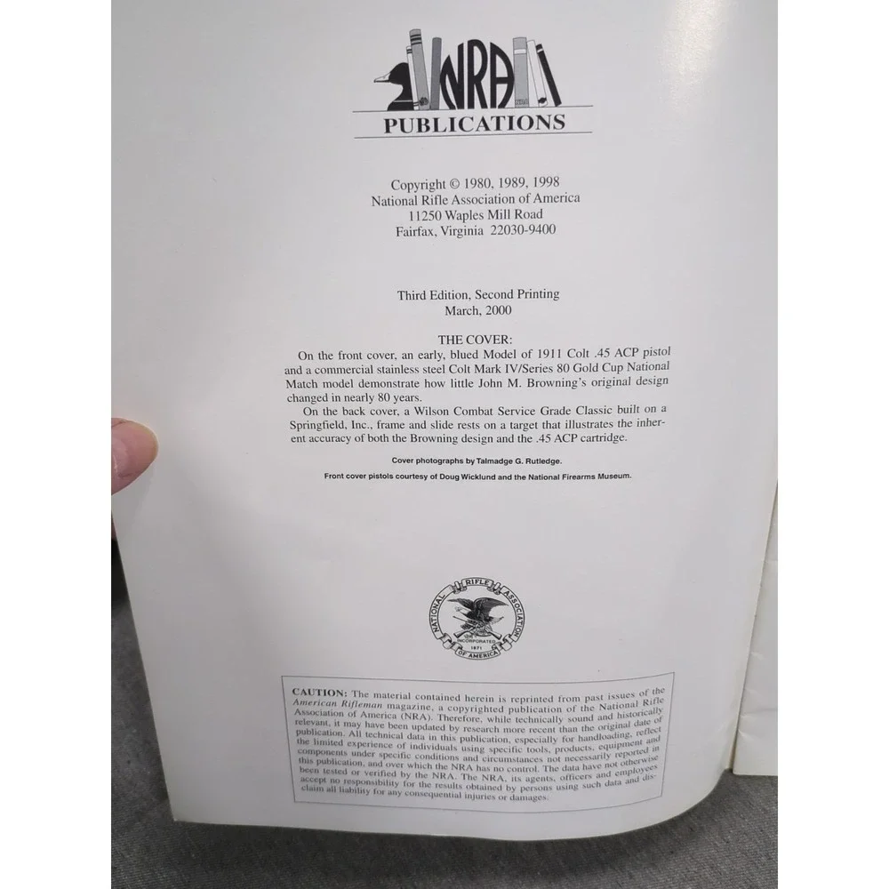 The .45 Automatic An‎ American Rifleman Reprint Third Edition 2nd Print 2000 NRA